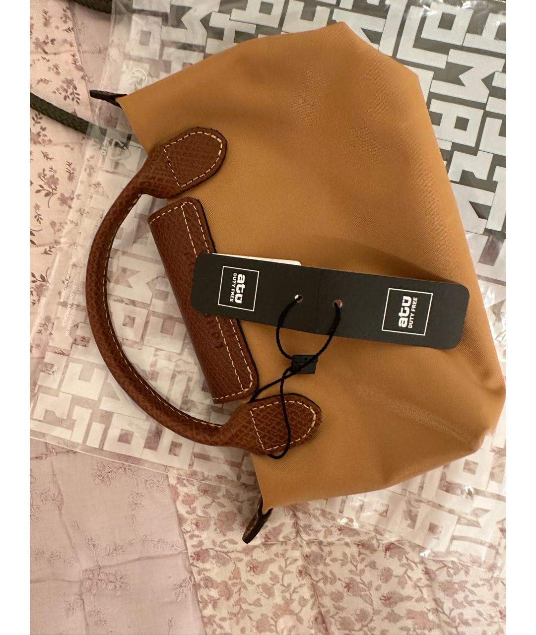 LONGCHAMP Бежевая тканевая сумка с короткими ручками, фото 5