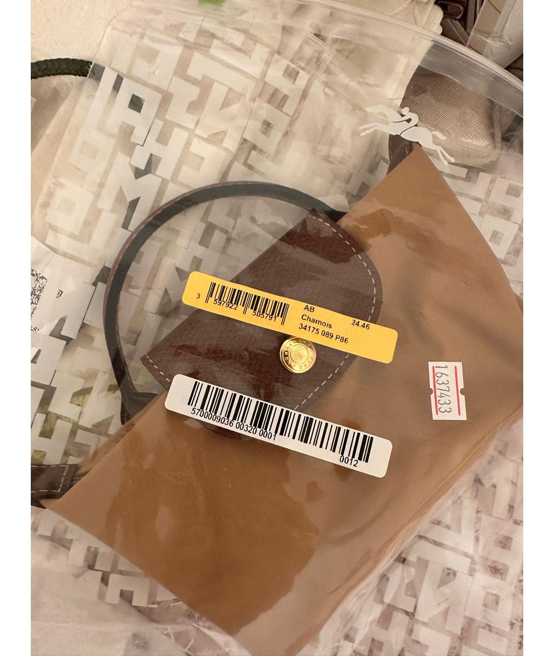 LONGCHAMP Бежевая тканевая сумка с короткими ручками, фото 3