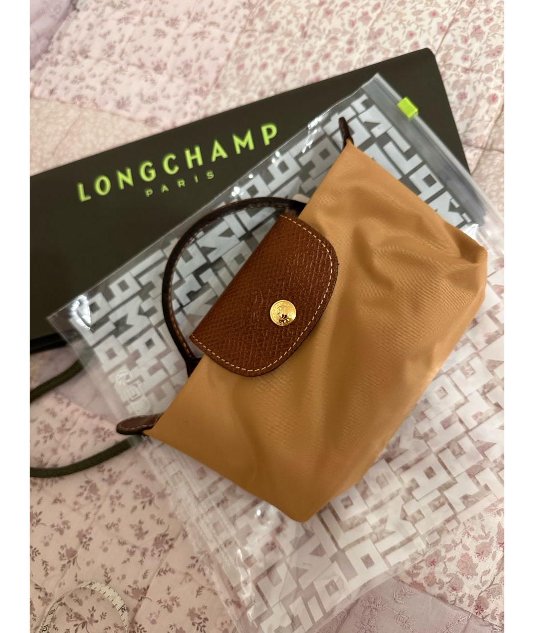 LONGCHAMP Бежевая тканевая сумка с короткими ручками, фото 4