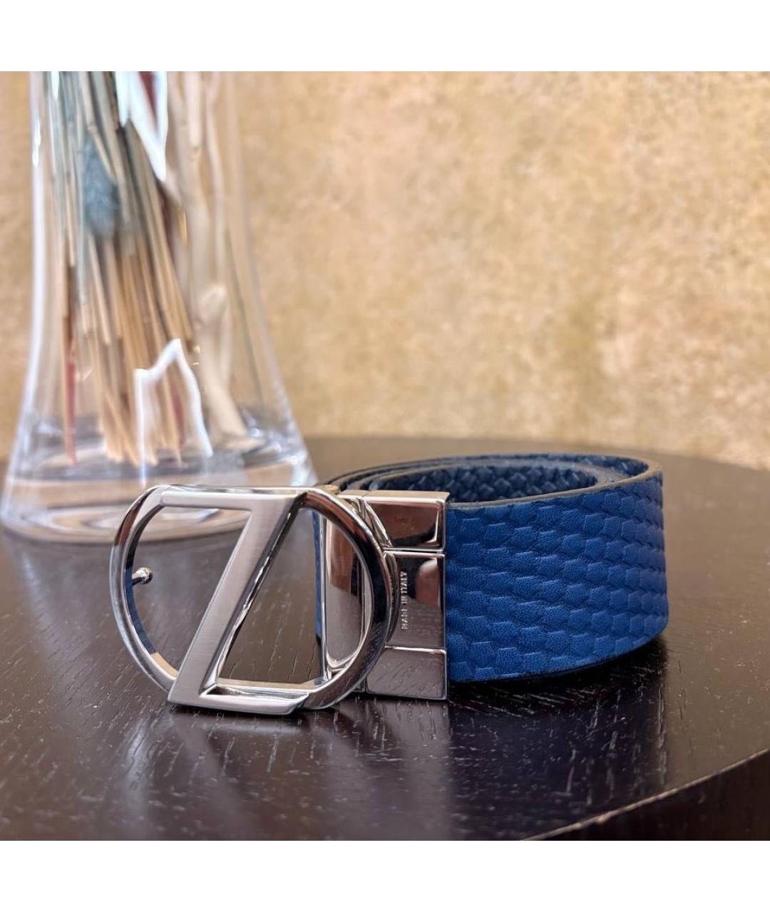 ZEGNA Темно-синий кожаный ремень, фото 6