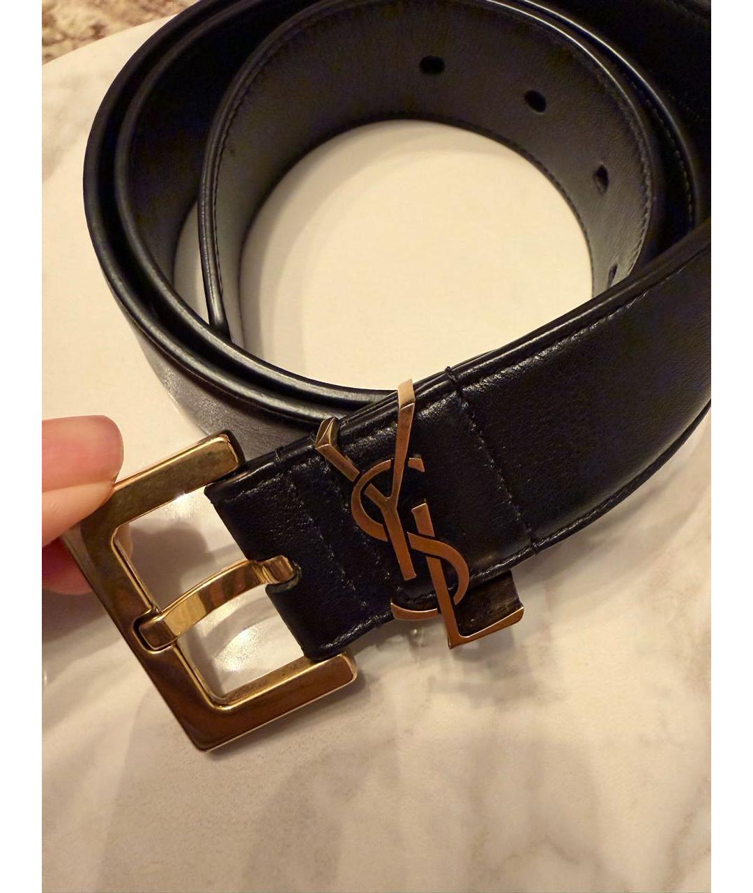 SAINT LAURENT Черный кожаный ремень, фото 4