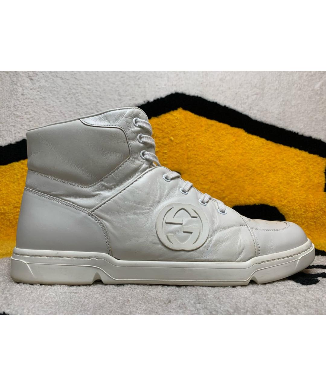 GUCCI Белые кожаные высокие кроссовки / кеды, фото 9