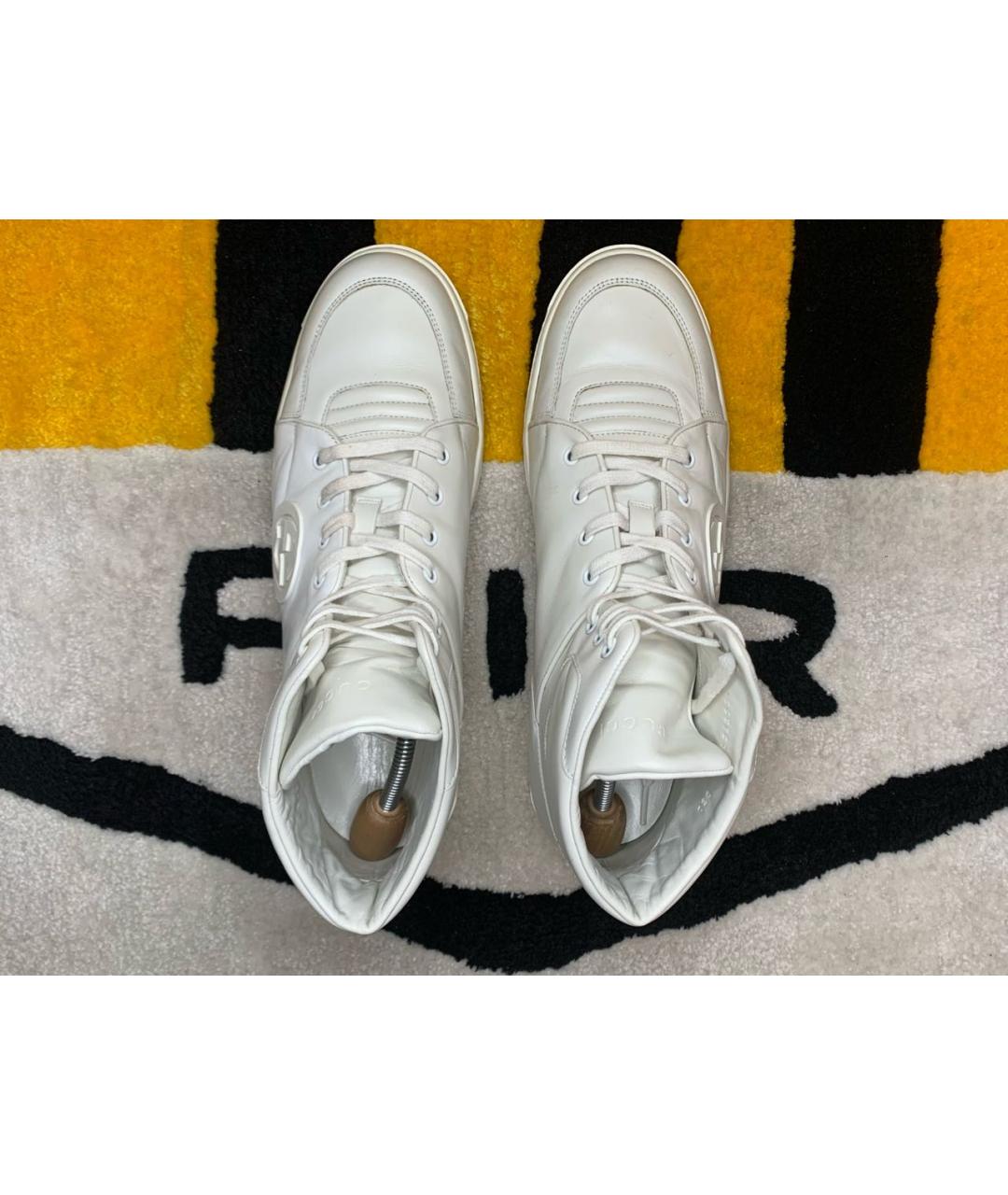 GUCCI Белые кожаные высокие кроссовки / кеды, фото 3