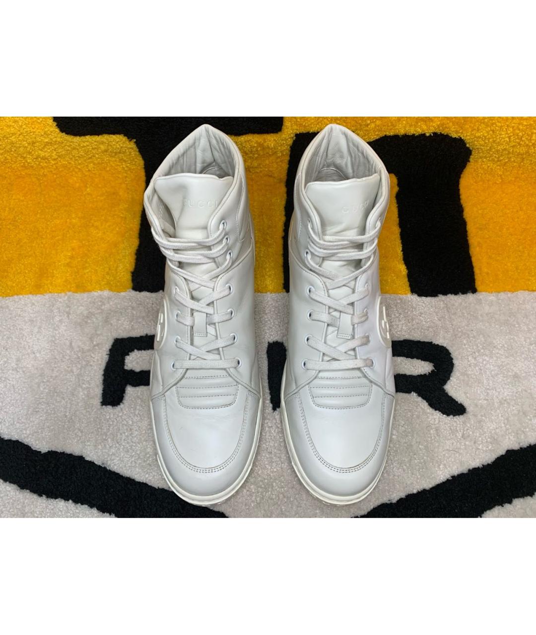 GUCCI Белые кожаные высокие кроссовки / кеды, фото 2