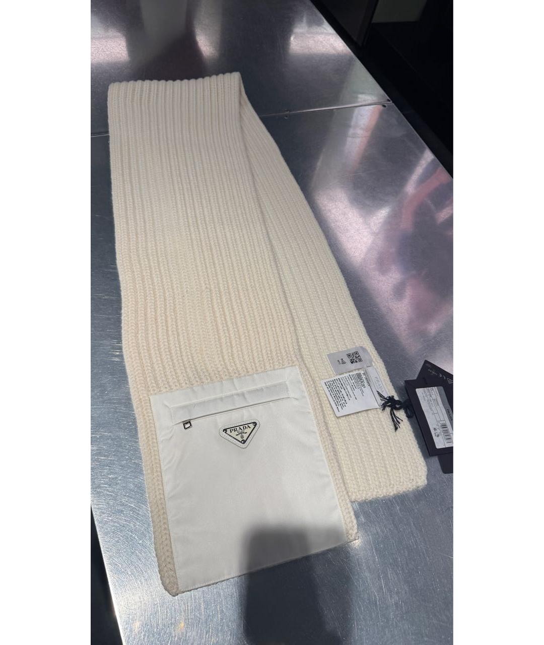 PRADA Белый шерстяной шарф, фото 4