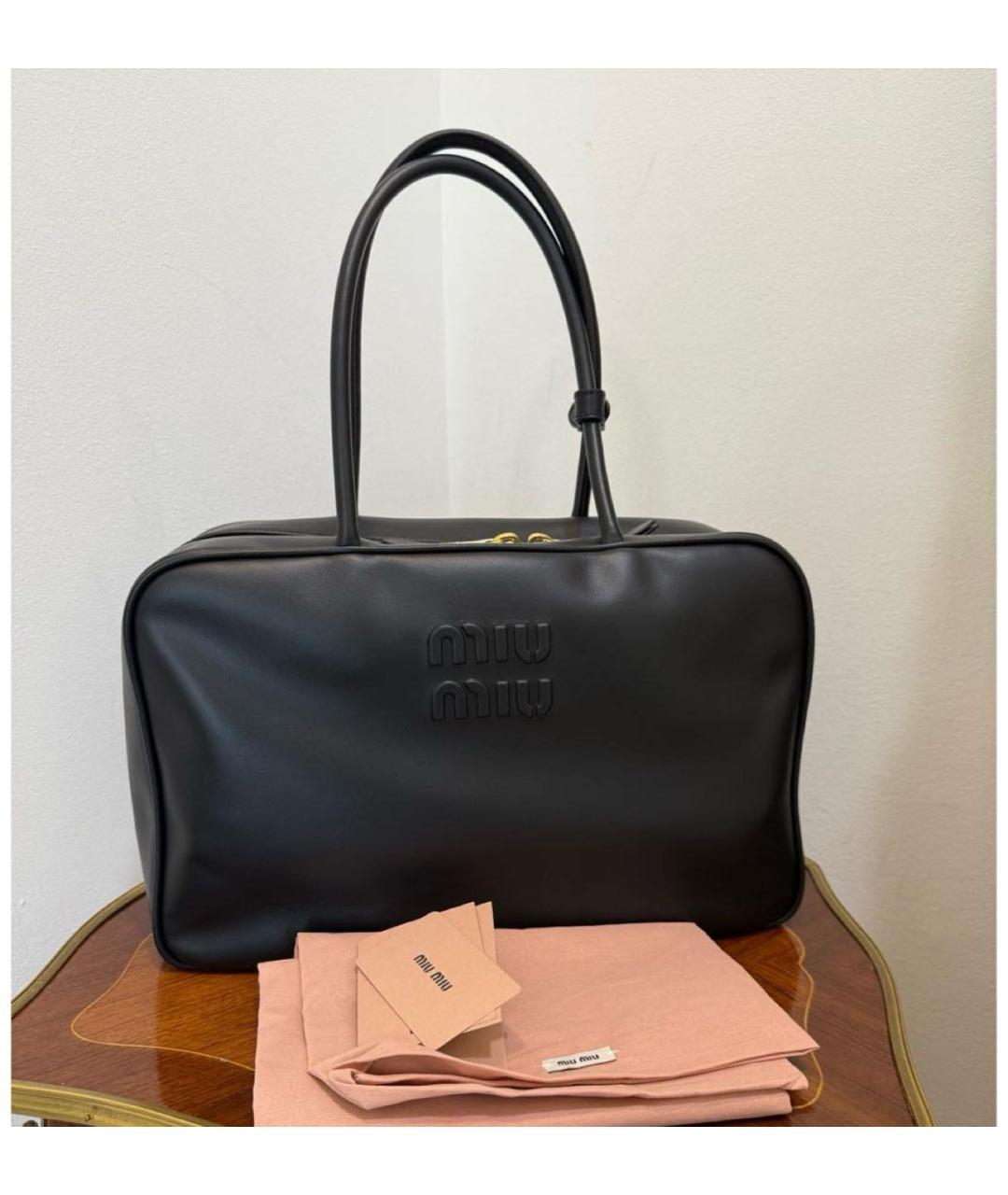 MIU MIU Черная кожаная сумка с короткими ручками, фото 6