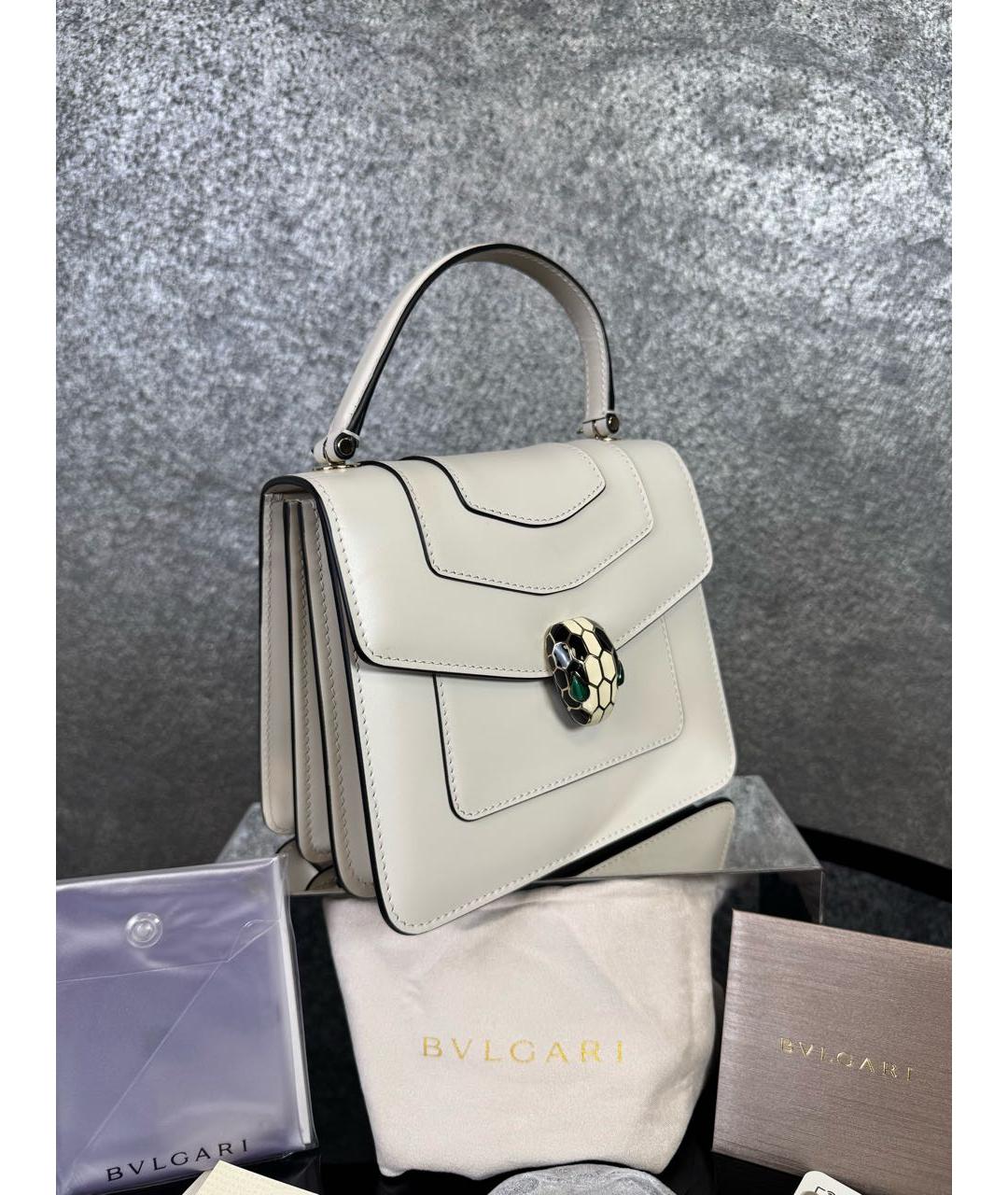 BVLGARI Бежевая кожаная сумка с короткими ручками, фото 2