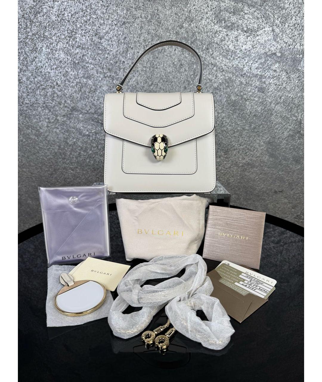 BVLGARI Бежевая кожаная сумка с короткими ручками, фото 6