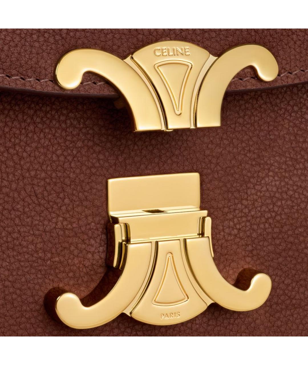 CELINE Коричневая кожаная сумка с короткими ручками, фото 3