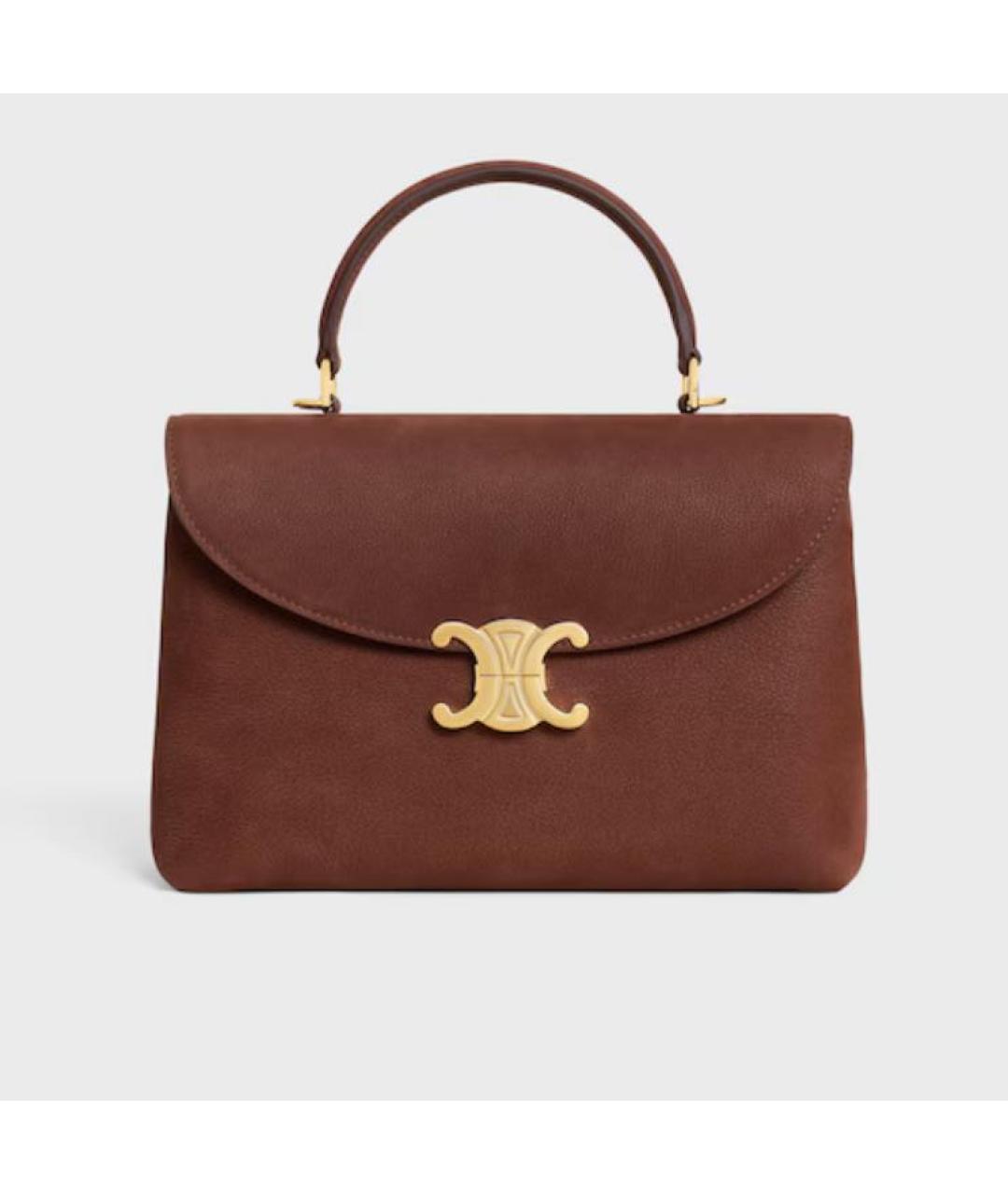 CELINE Коричневая кожаная сумка с короткими ручками, фото 4