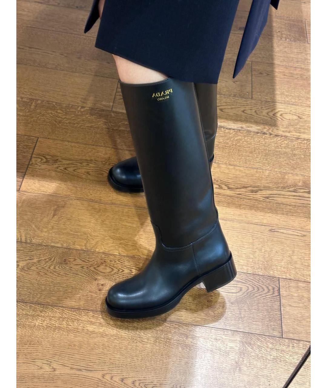 PRADA Черные кожаные сапоги, фото 2
