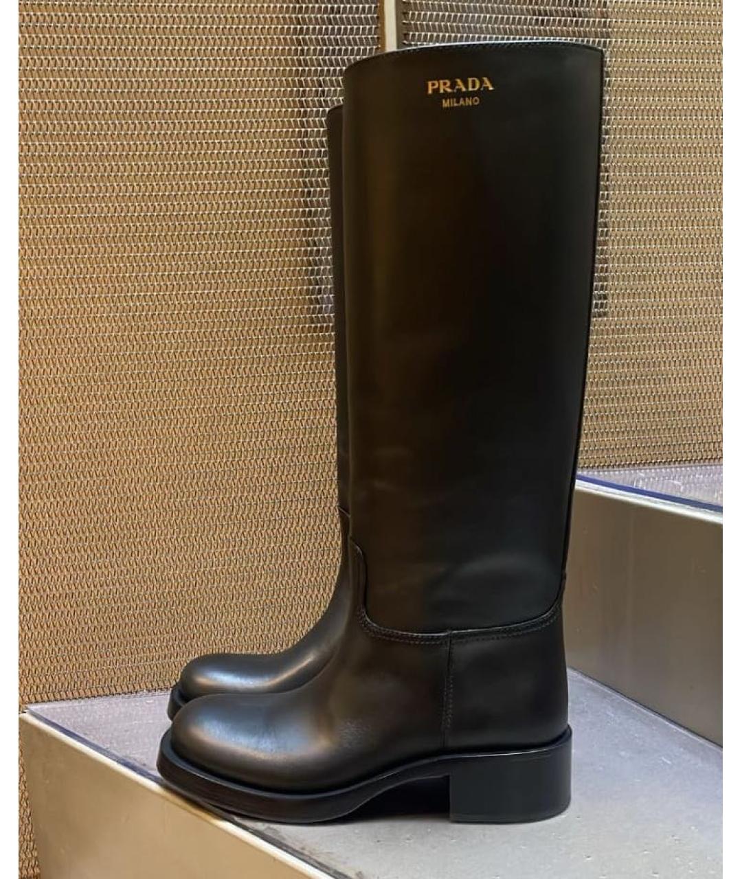 PRADA Черные кожаные сапоги, фото 3