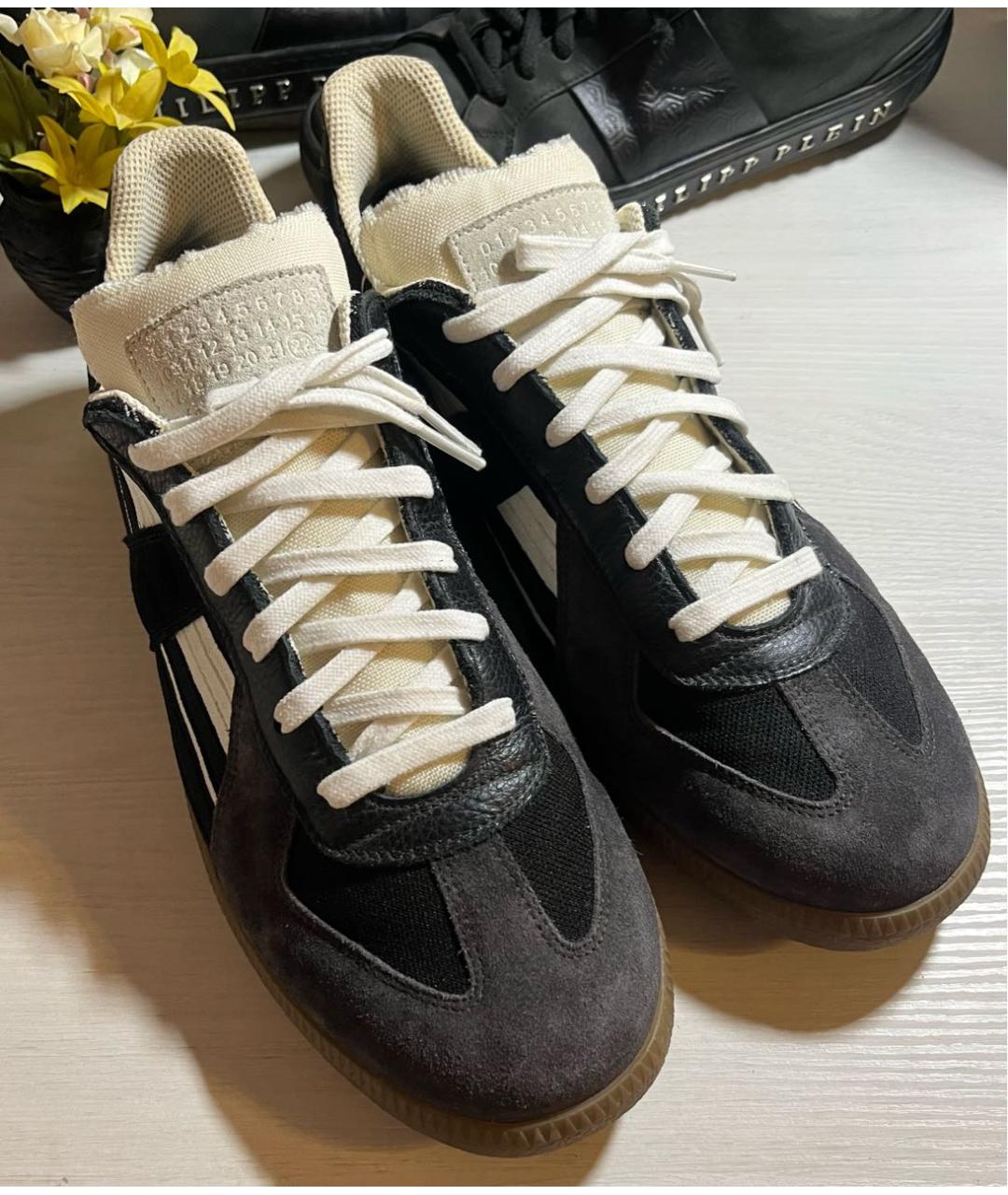 MAISON MARGIELA Черные кожаные низкие кроссовки / кеды, фото 2