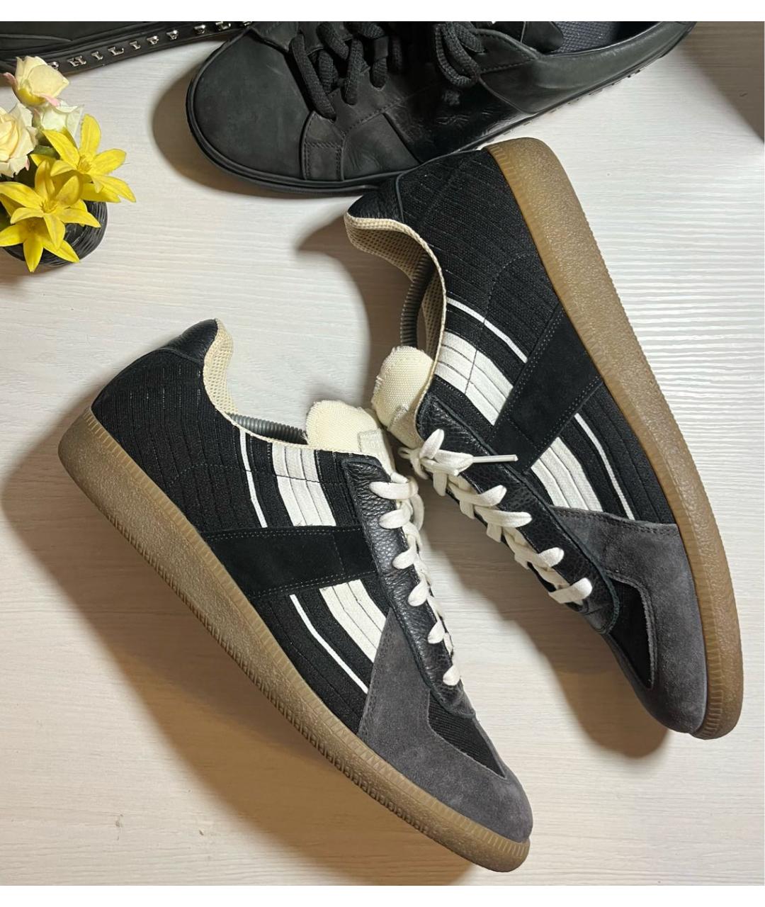 MAISON MARGIELA Черные кожаные низкие кроссовки / кеды, фото 5