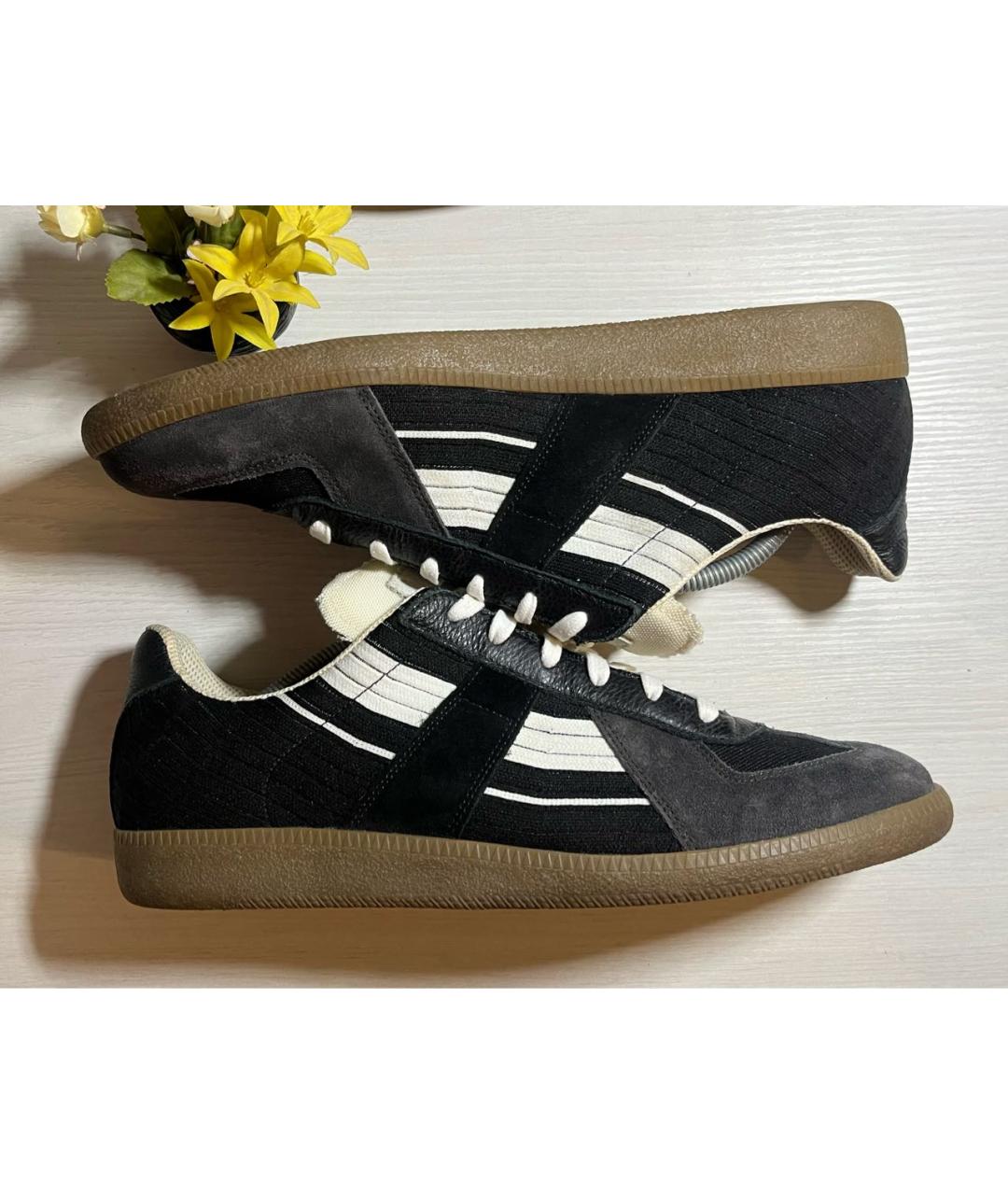 MAISON MARGIELA Черные кожаные низкие кроссовки / кеды, фото 3