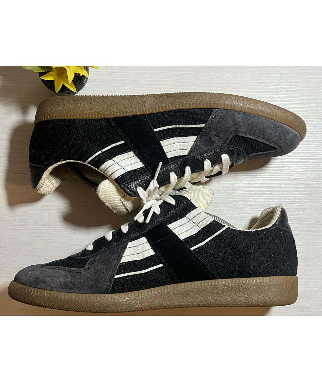 MAISON MARGIELA Черные кожаные низкие кроссовки / кеды, фото 4