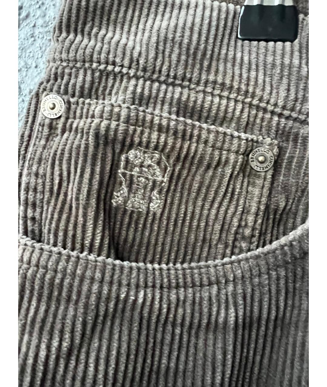 BRUNELLO CUCINELLI Коричневые хлопковые повседневные брюки, фото 3