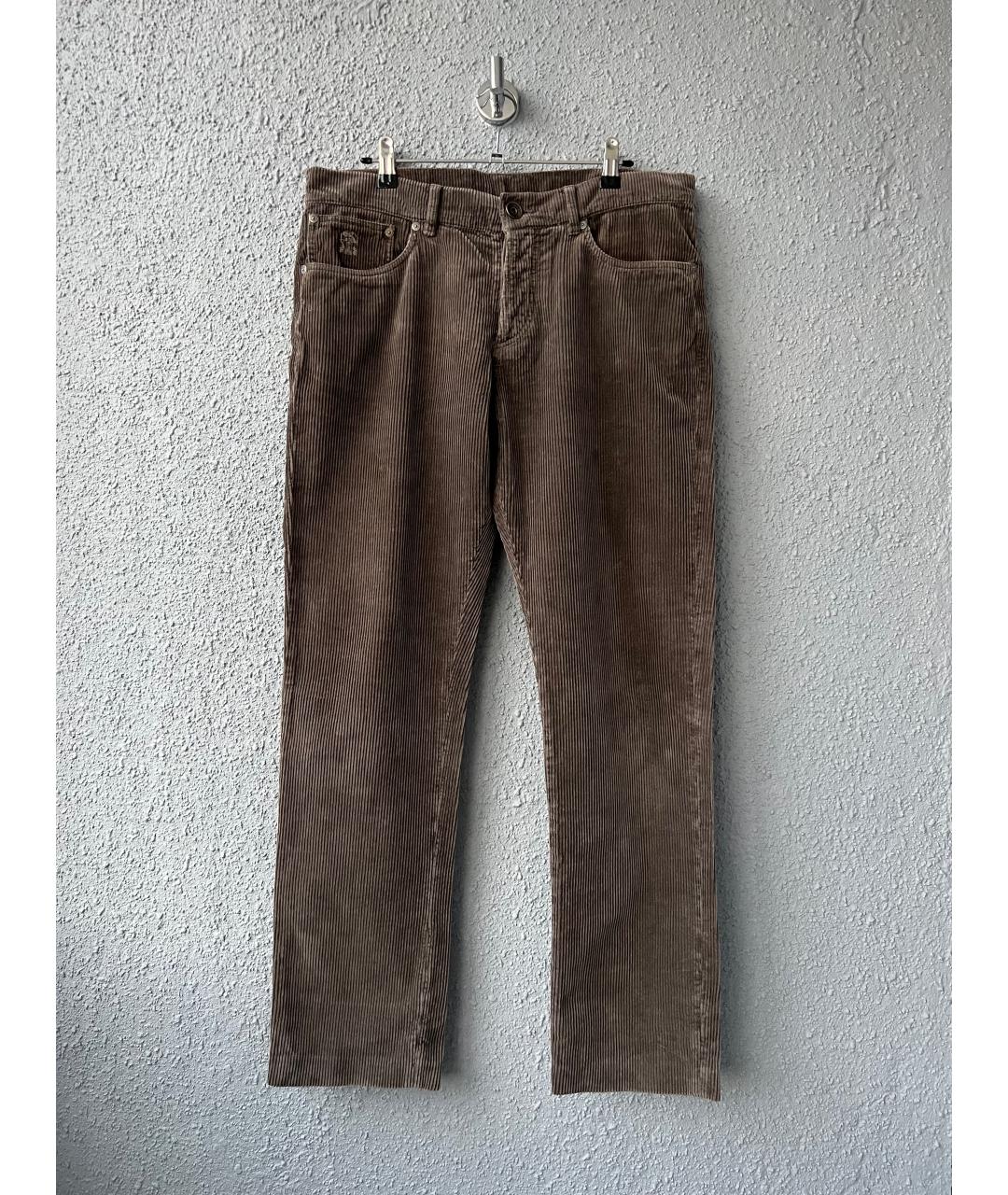 BRUNELLO CUCINELLI Коричневые хлопковые повседневные брюки, фото 9