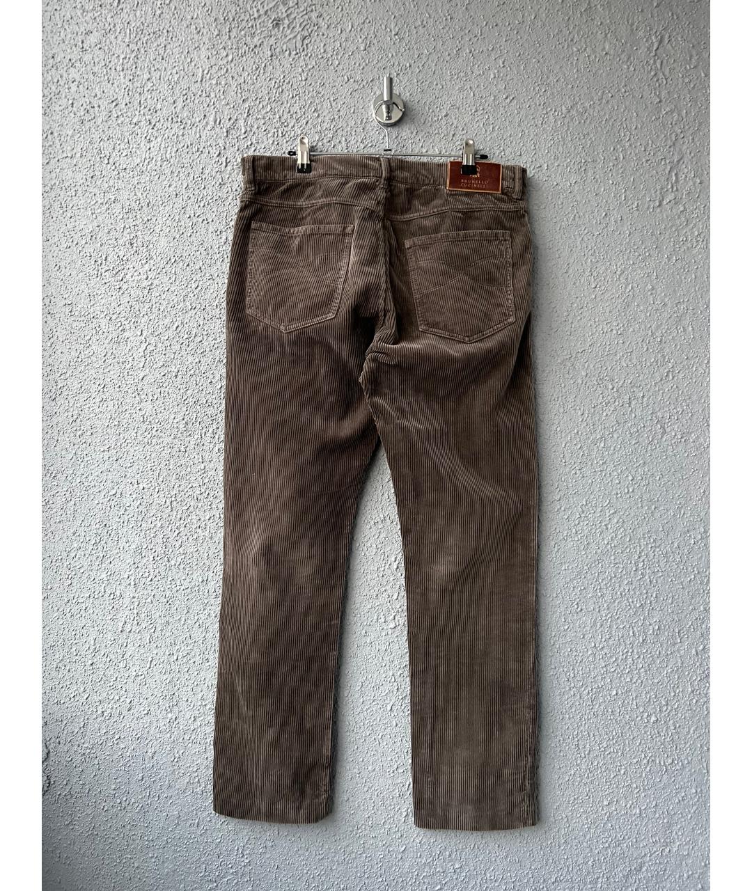 BRUNELLO CUCINELLI Коричневые хлопковые повседневные брюки, фото 2