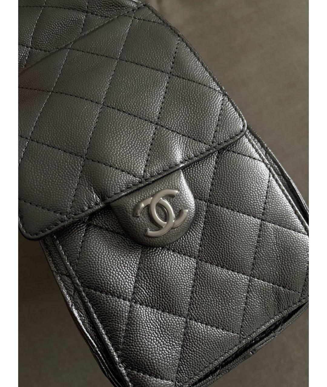 CHANEL Серебряная кожаная сумка через плечо, фото 3