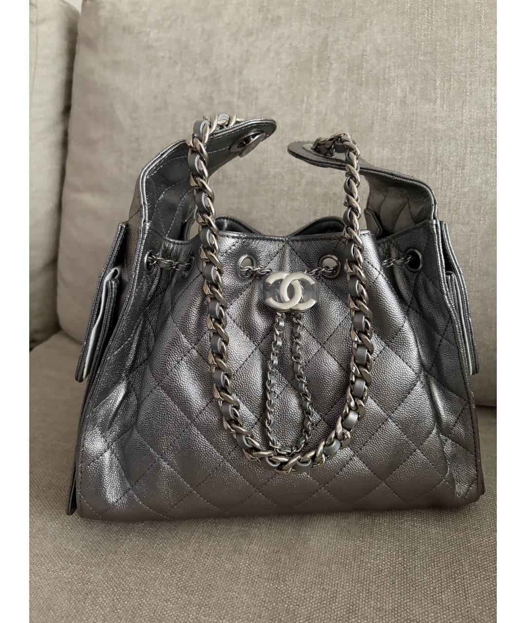 CHANEL Серебряная кожаная сумка через плечо, фото 4