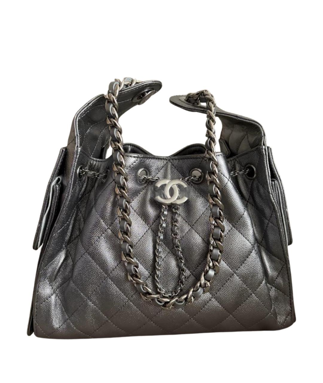 CHANEL Серебряная кожаная сумка через плечо, фото 1