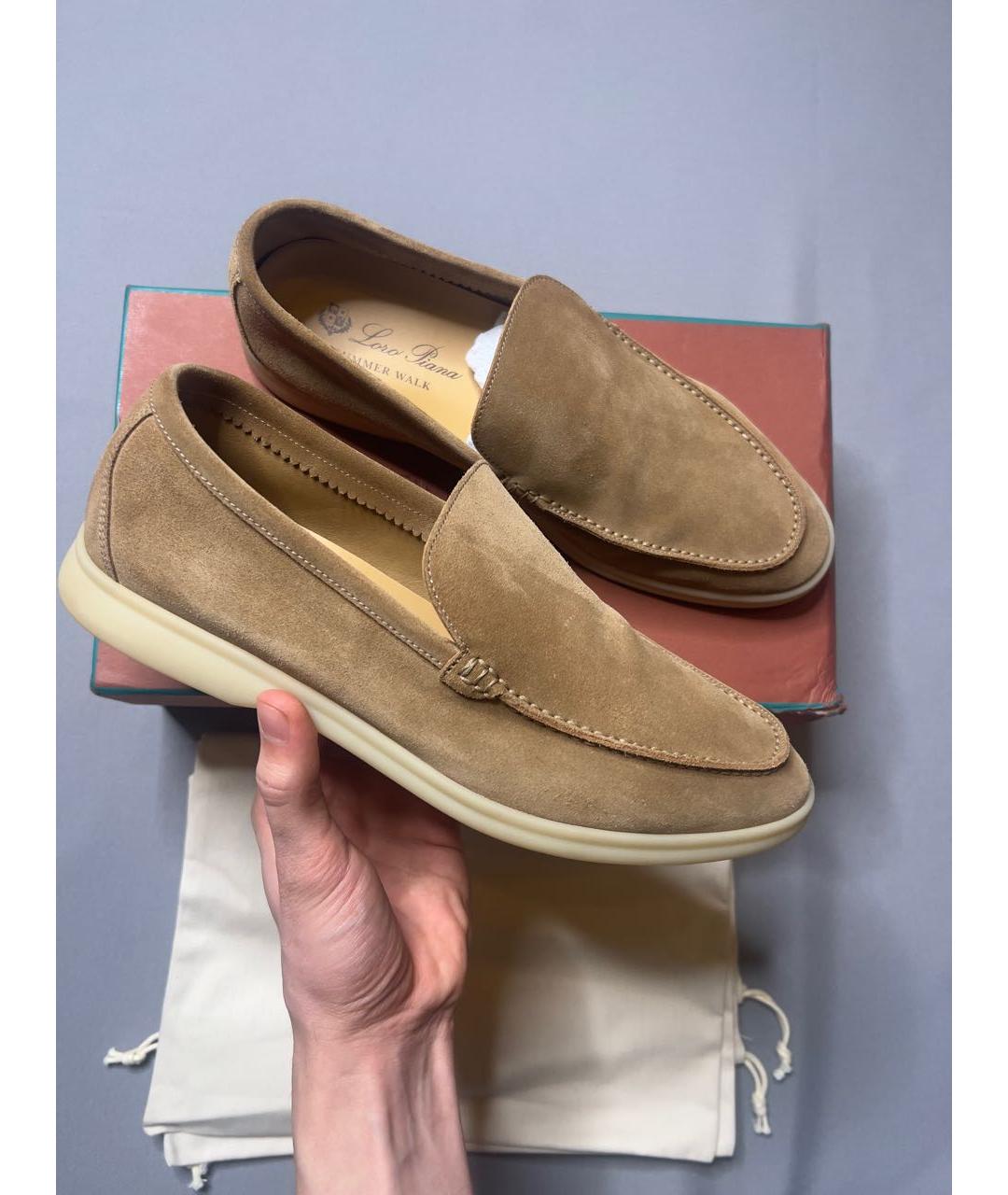 LORO PIANA Бежевые замшевые лоферы, фото 6