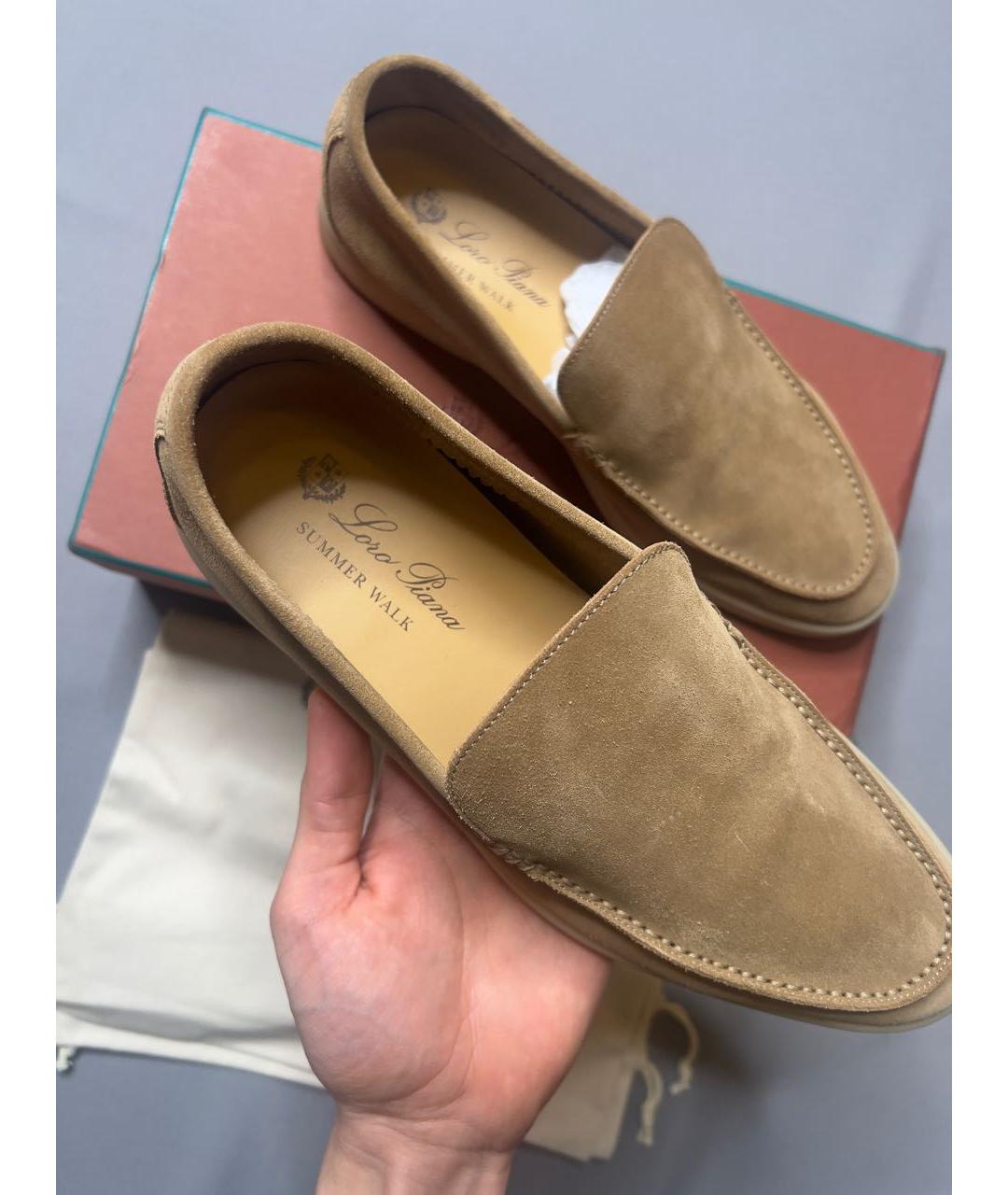 LORO PIANA Бежевые замшевые лоферы, фото 2