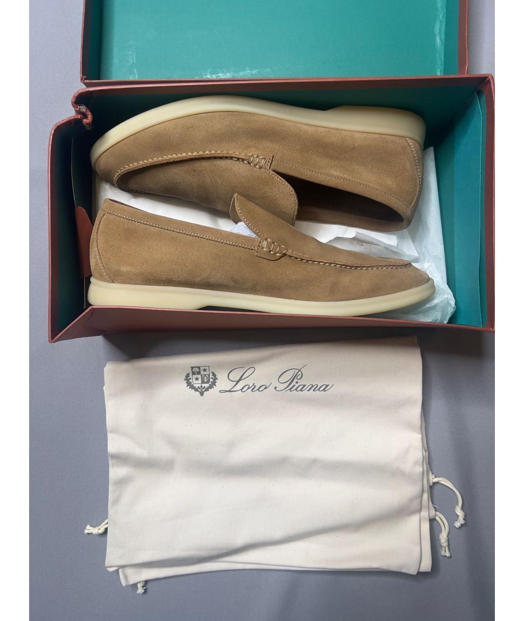LORO PIANA Бежевые замшевые лоферы, фото 4