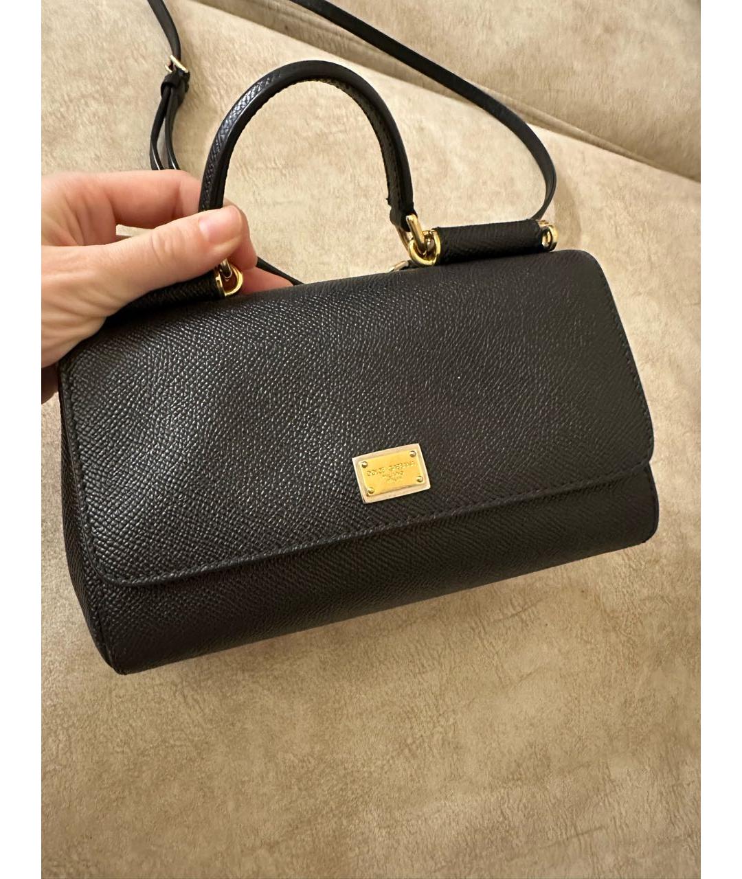 DOLCE&GABBANA Черная кожаная сумка с короткими ручками, фото 5