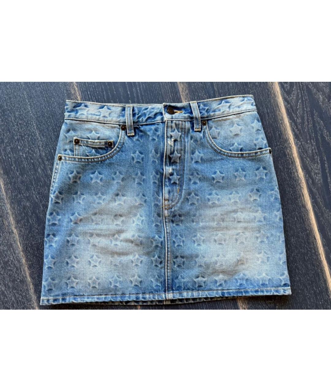 SAINT LAURENT Синяя деним юбка мини, фото 5