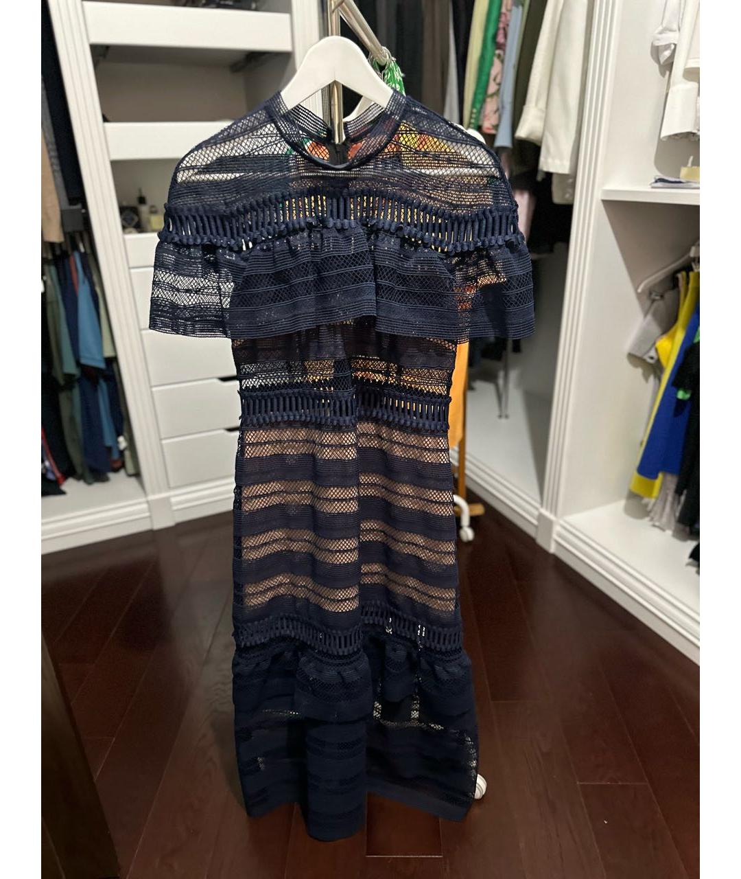 SELF-PORTRAIT Темно-синее хлопко-эластановое коктейльное платье, фото 5