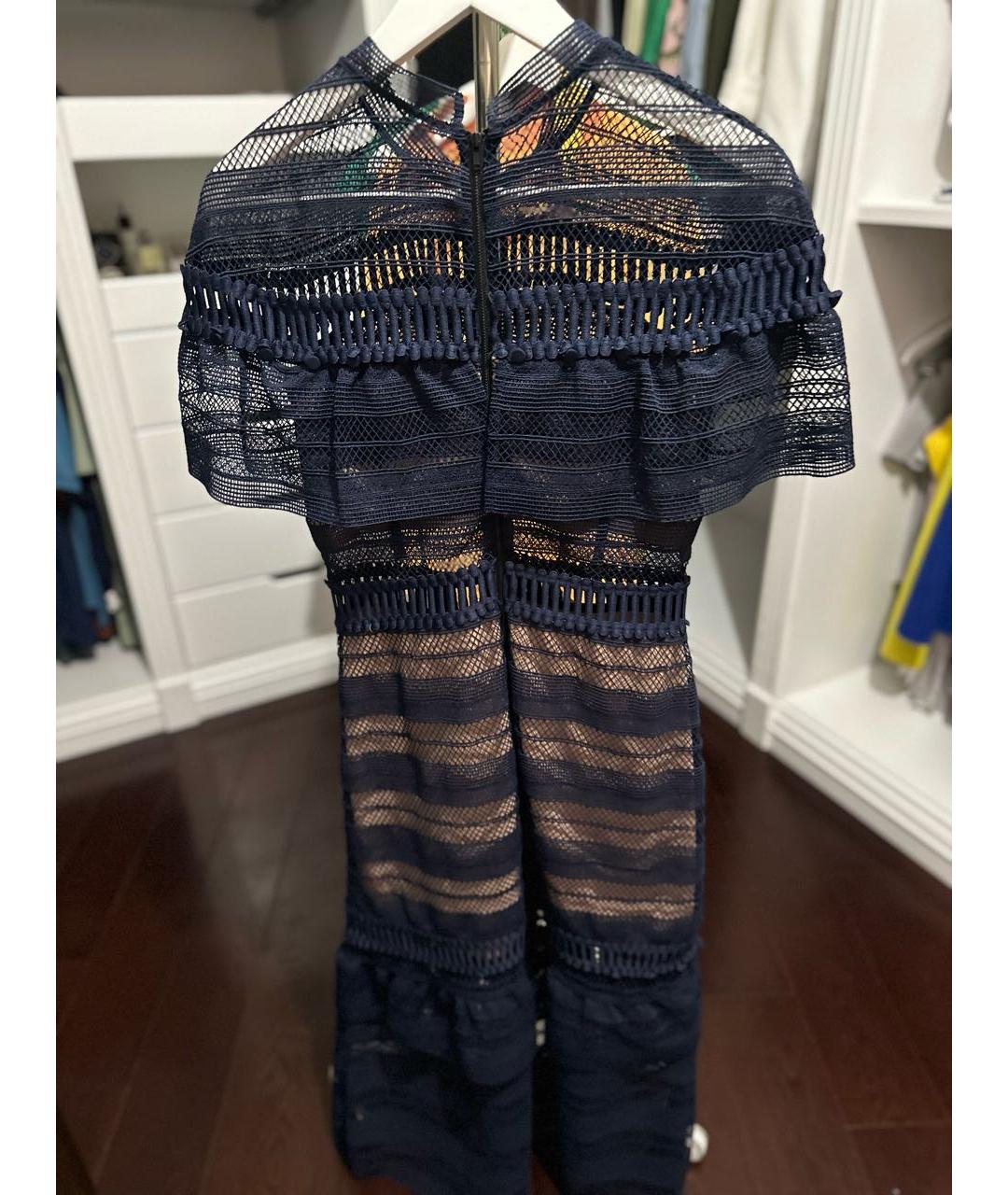 SELF-PORTRAIT Темно-синее хлопко-эластановое коктейльное платье, фото 2