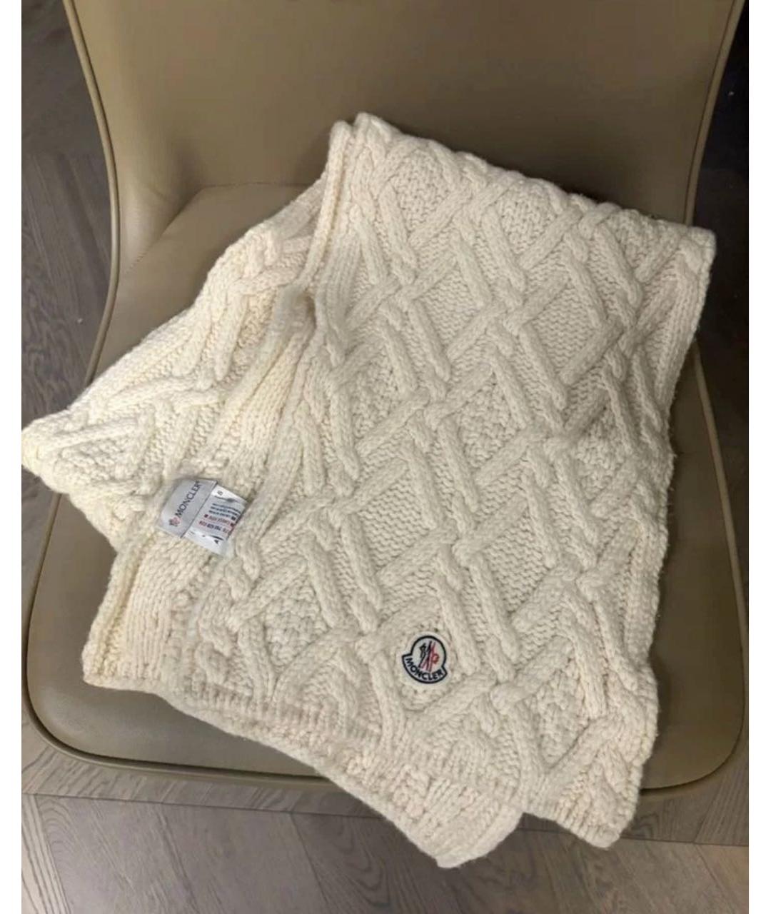 MONCLER Бежевый шерстяной шарф, фото 4