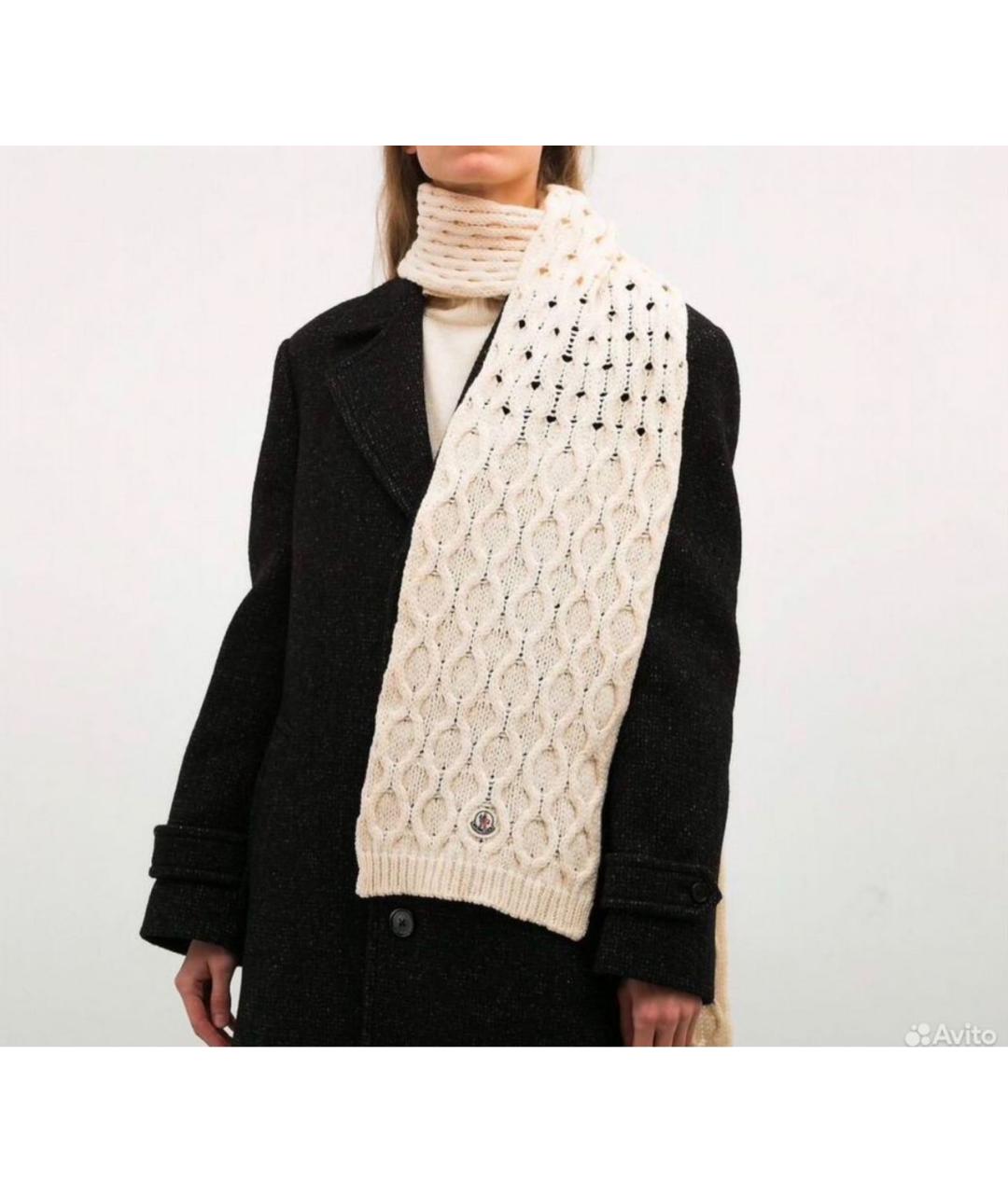 MONCLER Бежевый шерстяной шарф, фото 2