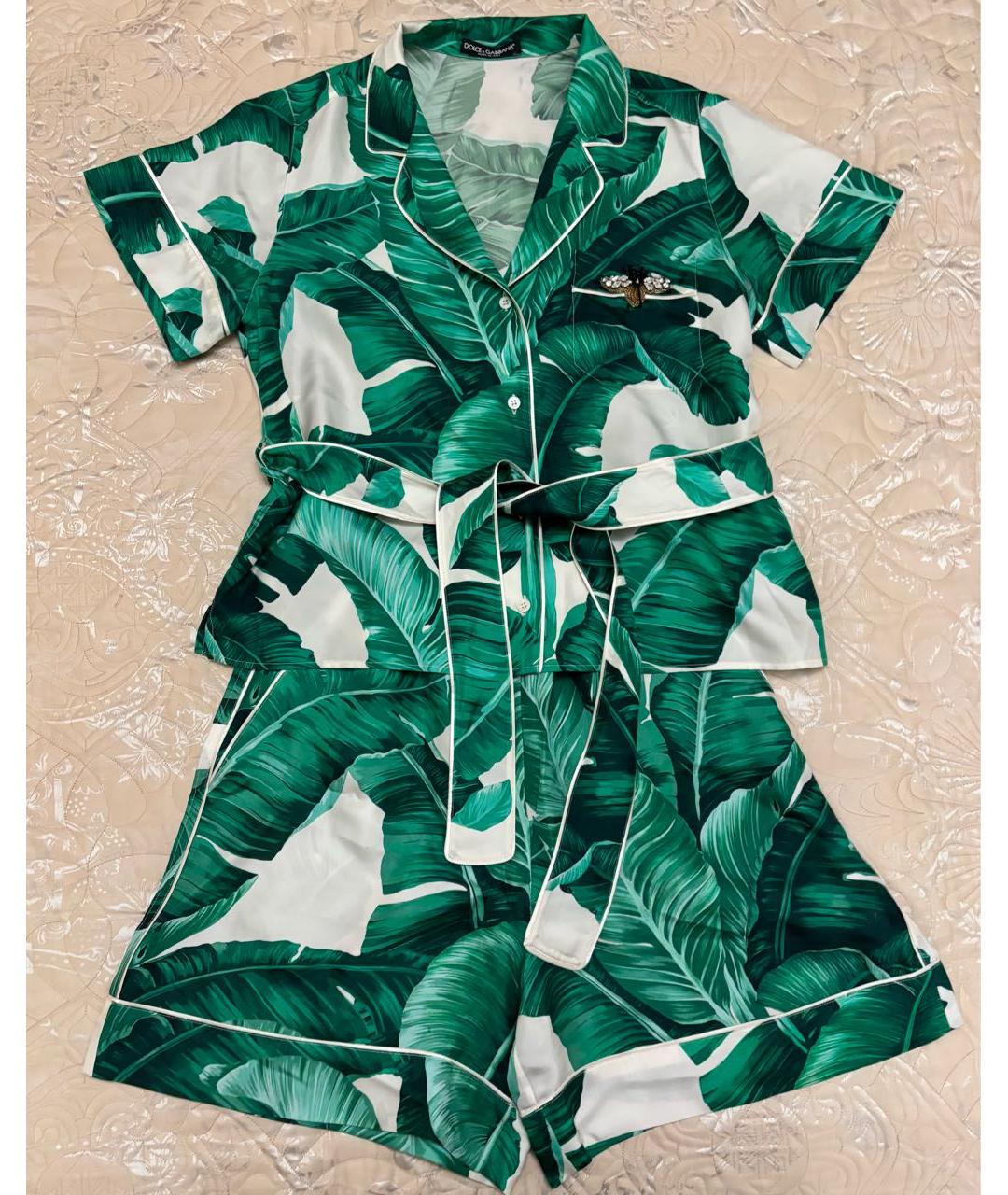 DOLCE&GABBANA Зеленый шелковый костюм с брюками, фото 2