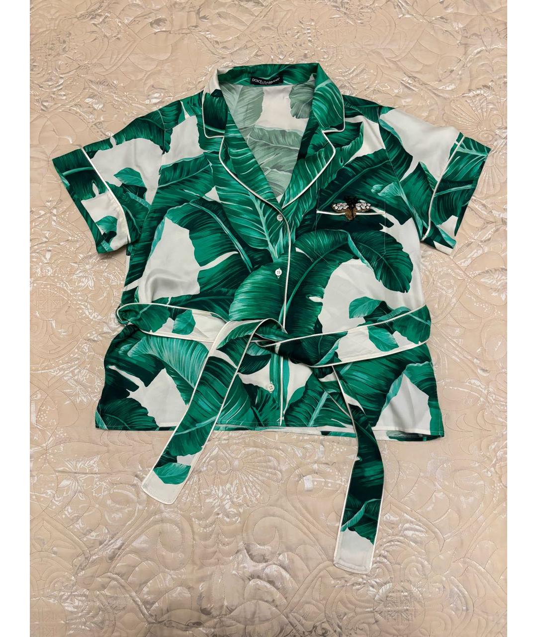 DOLCE&GABBANA Зеленый шелковый костюм с брюками, фото 7