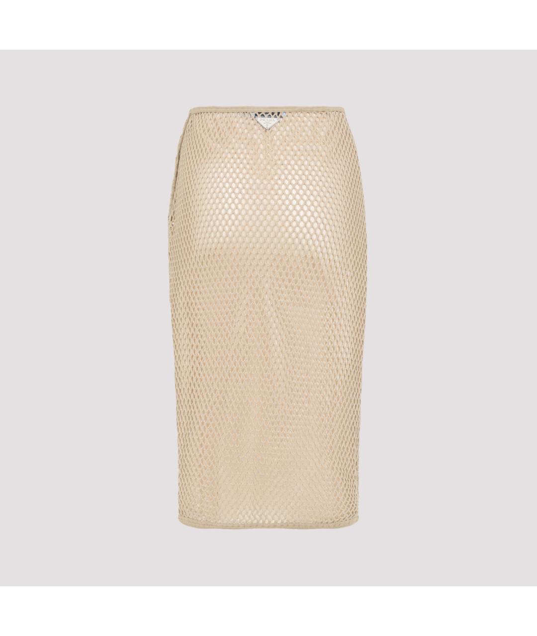 PRADA Бежевая деним юбка миди, фото 3