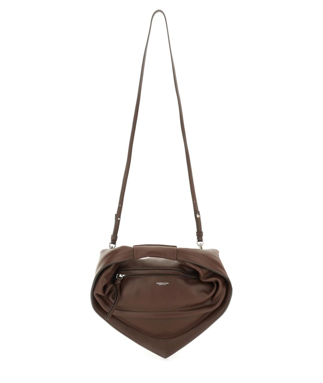 FEDERICO CINA Коричневая кожаная сумка с короткими ручками, фото 2