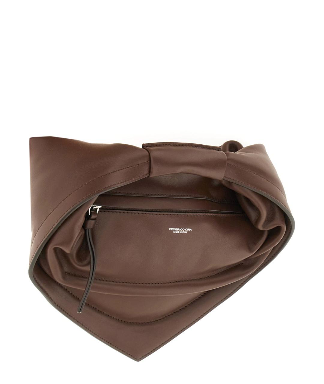 FEDERICO CINA Коричневая кожаная сумка с короткими ручками, фото 3