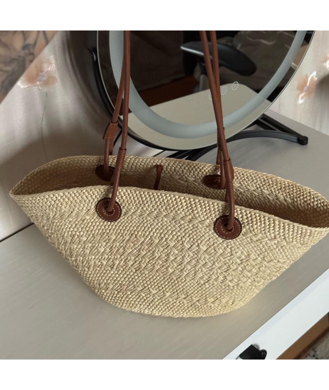 LOEWE Бежевая пелетеная пляжная сумка, фото 4