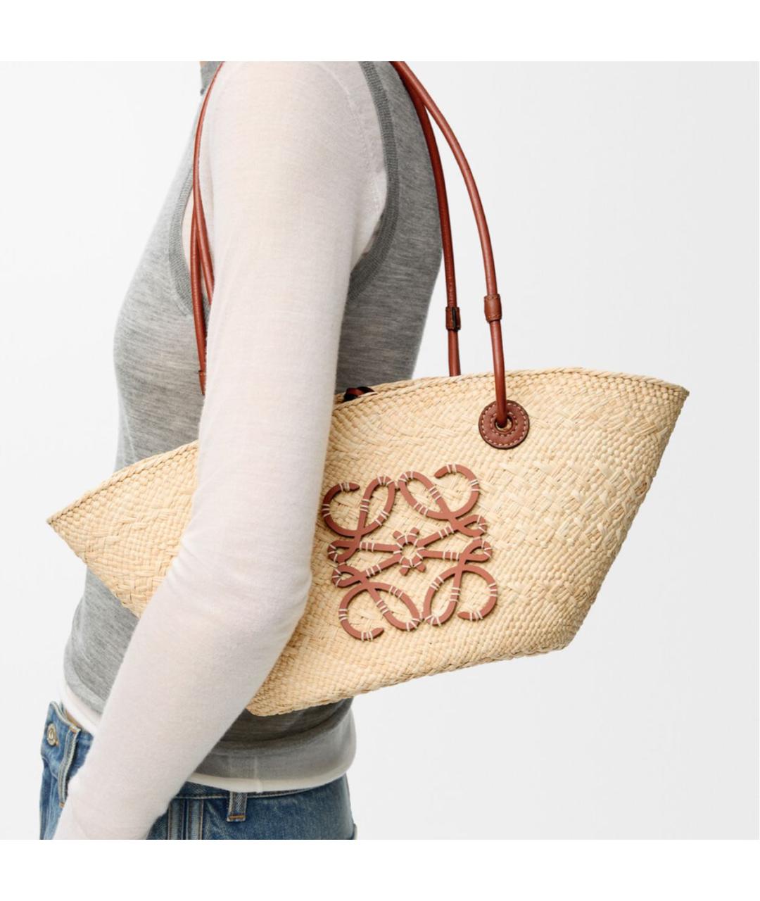 LOEWE Бежевая пелетеная пляжная сумка, фото 5