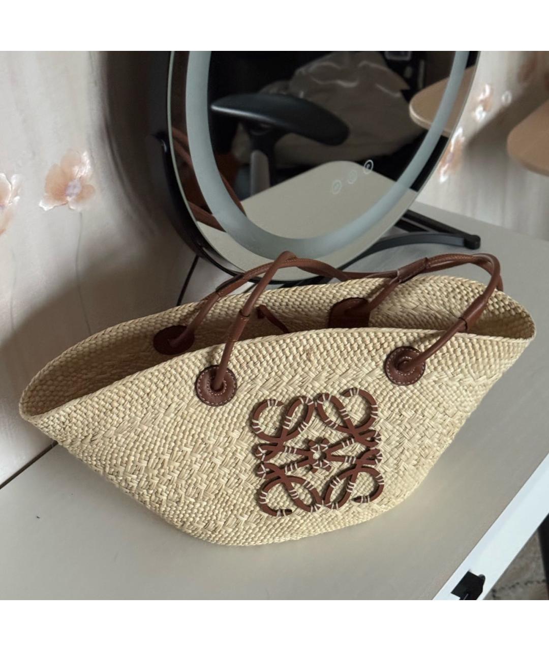 LOEWE Бежевая пелетеная пляжная сумка, фото 2