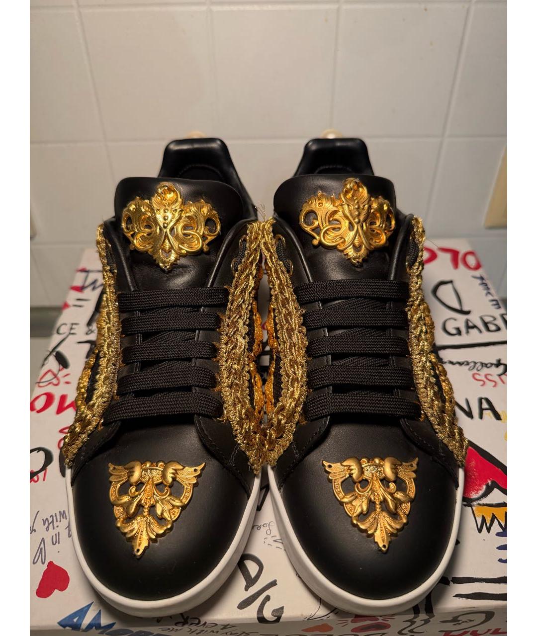 DOLCE&GABBANA Черные кожаные кеды, фото 3