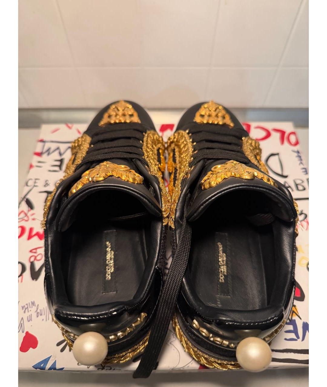 DOLCE&GABBANA Черные кожаные кеды, фото 4