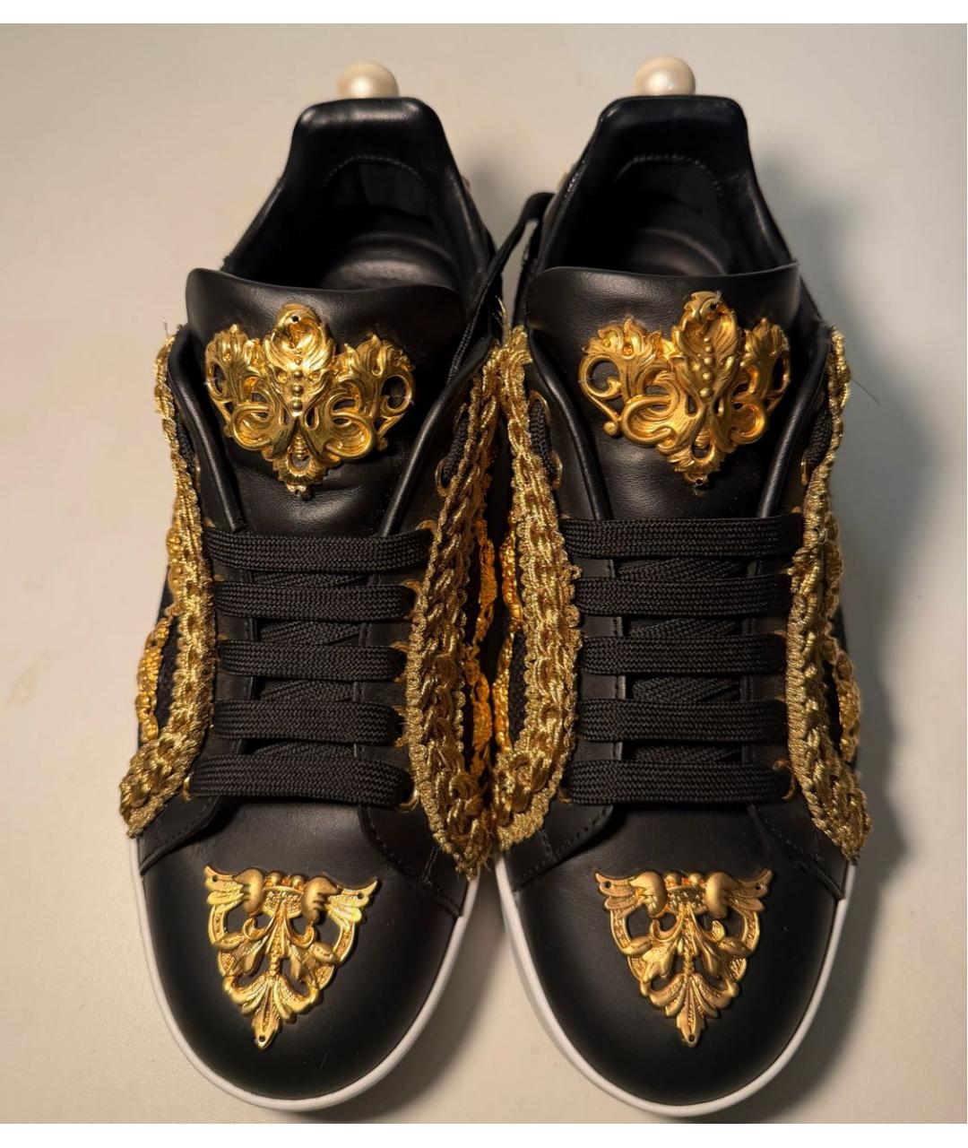 DOLCE&GABBANA Черные кожаные кеды, фото 2