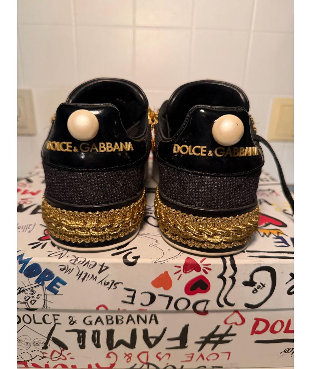 DOLCE&GABBANA Черные кожаные кеды, фото 5