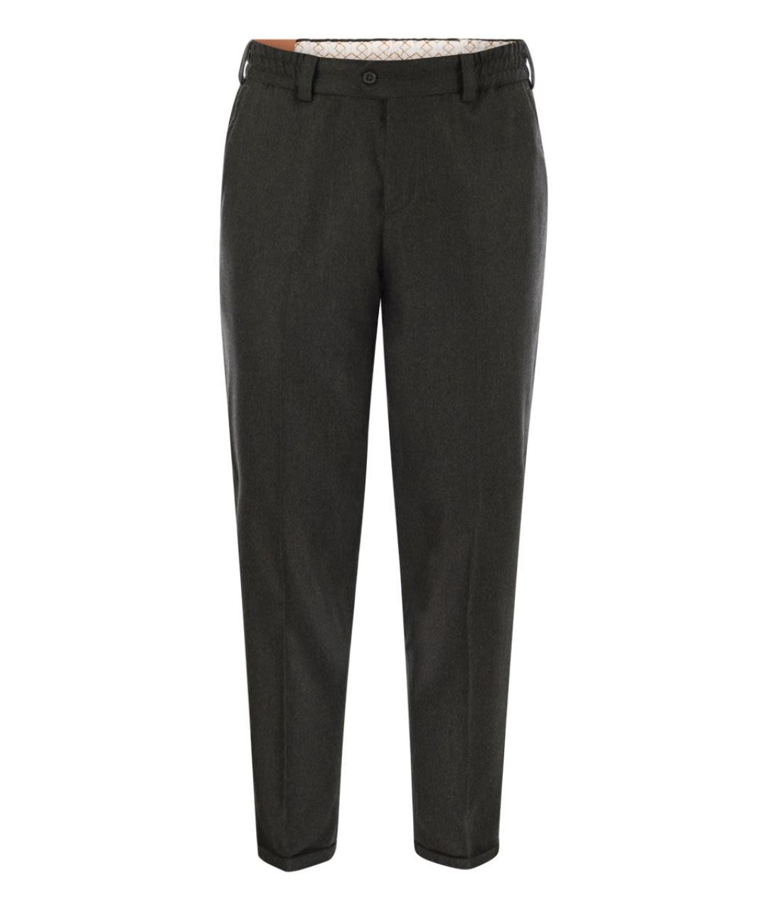 PT TORINO Зеленые шерстяные повседневные брюки, фото 1