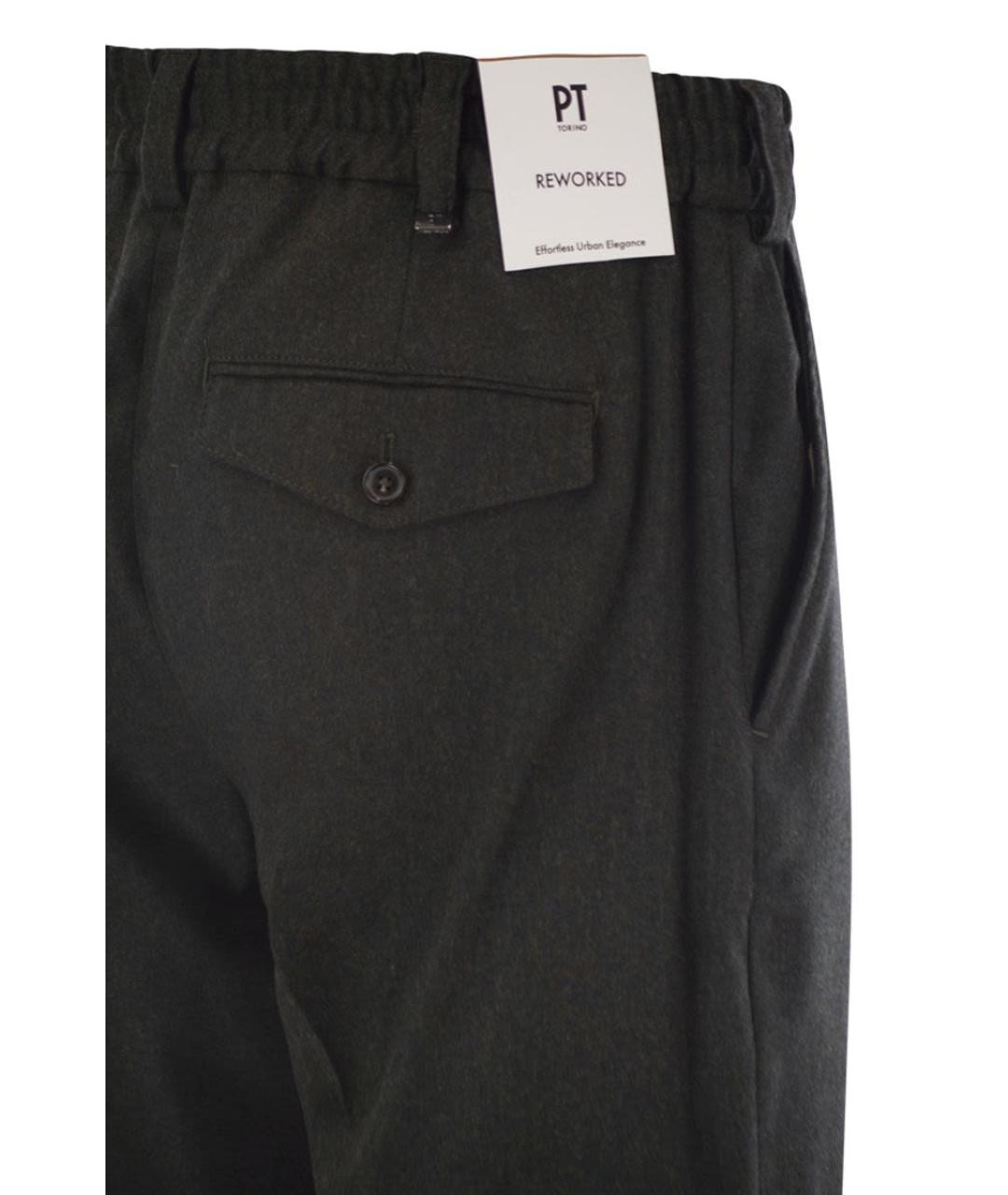 PT TORINO Зеленые шерстяные повседневные брюки, фото 4