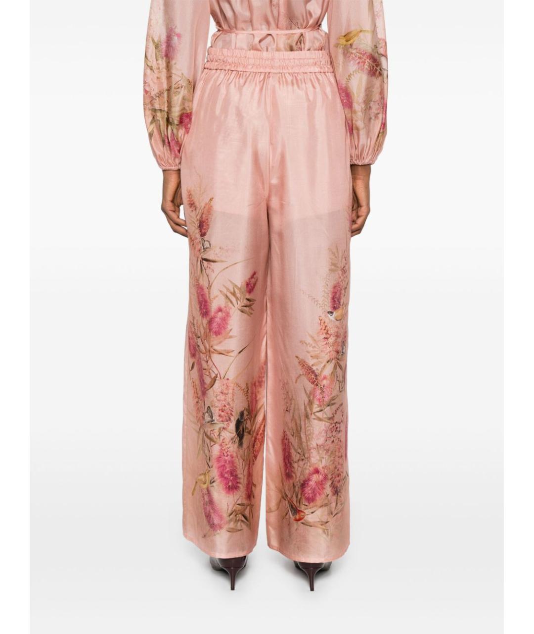 ZIMMERMANN Розовые шелковые прямые брюки, фото 3